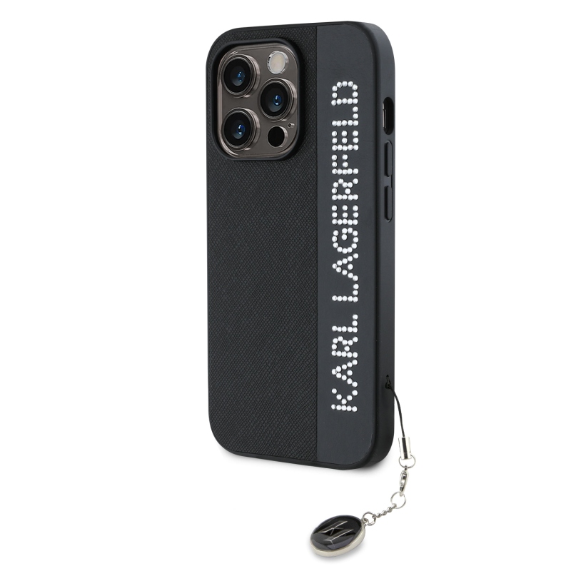 Karl Lagerfeld PU Saffiano strasszos varázslatos hátsó borító iPhone 14 Pro Max-hoz Fekete
