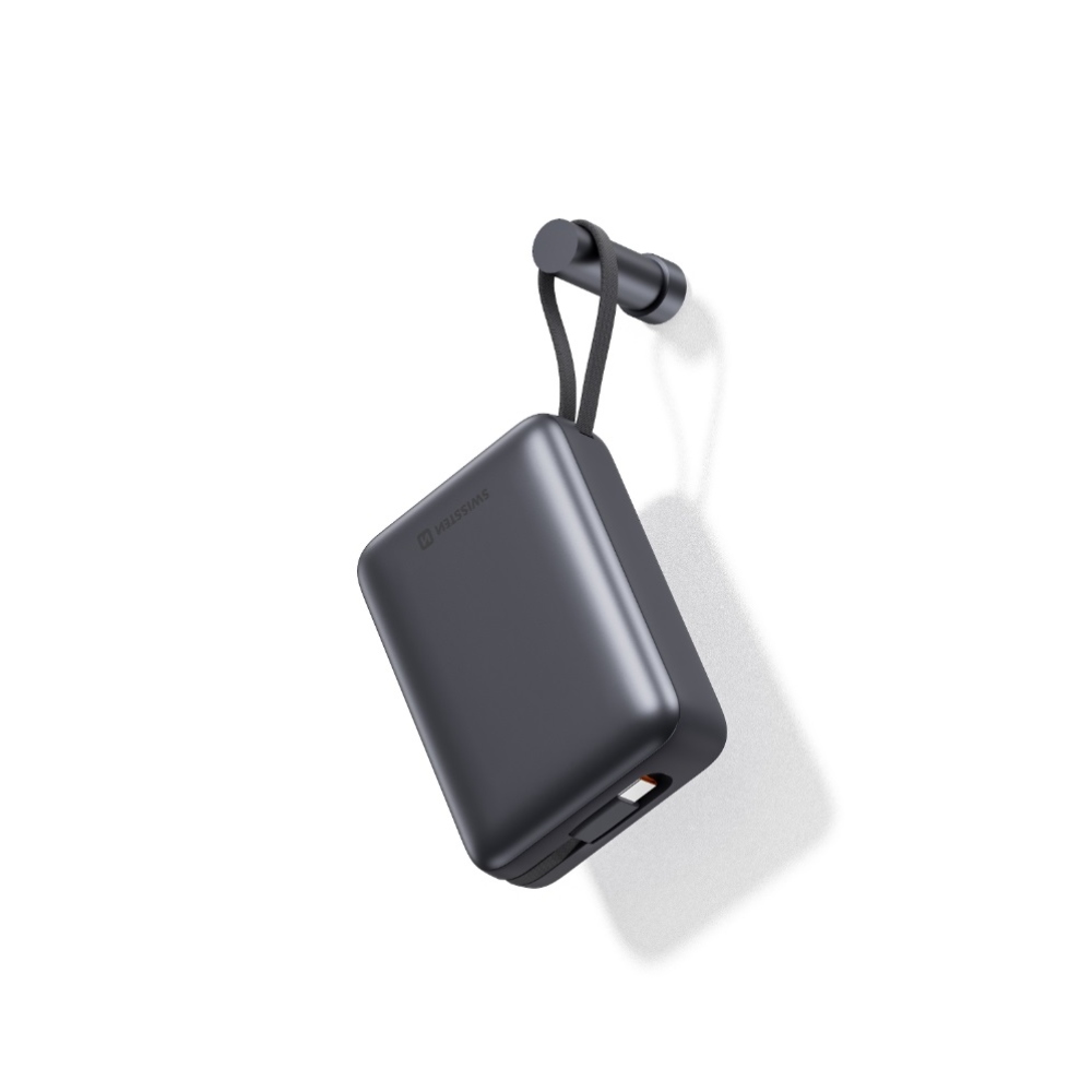 Swissten Powerbank integrált USB-C és Lightning kábelekkel, 20000 mAh - ezüst