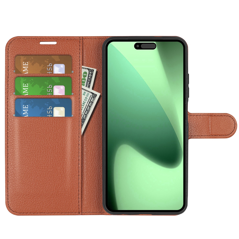 Litchi könyvtáska iPhone 17 Pro készülékhez - barna