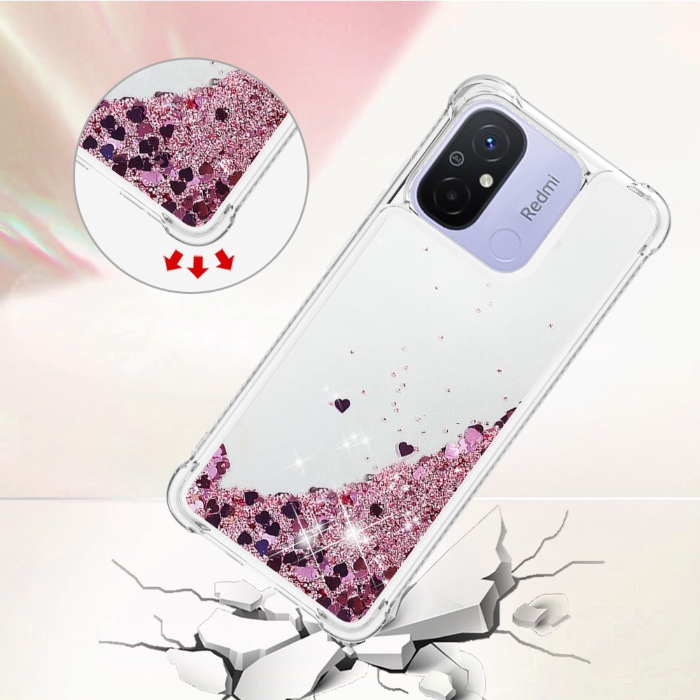 Glitter homokóra zselés tok Xiaomi Redmi 12C - rózsa arany/szív