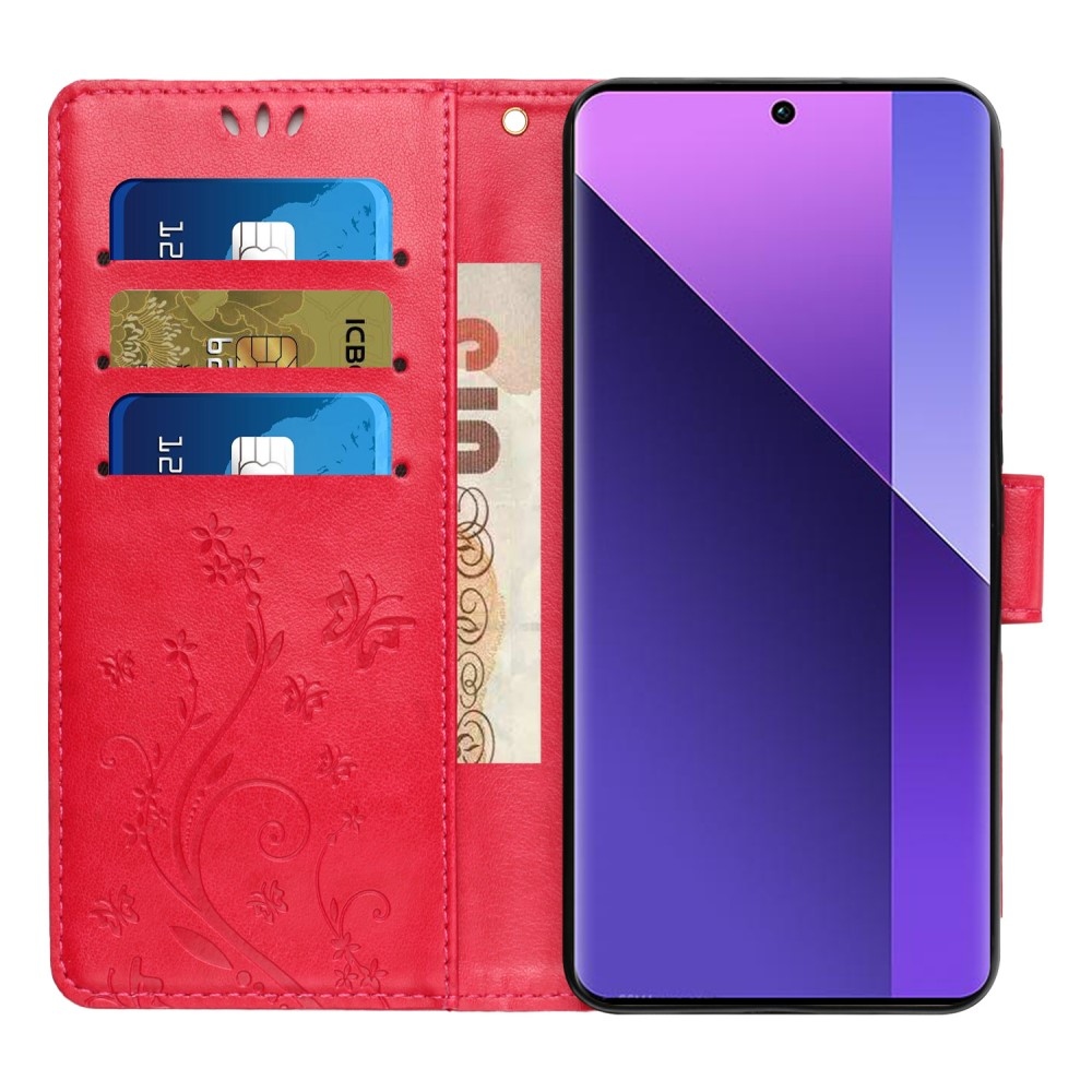 Virágok könyv tok Xiaomi 15 Pro-hoz - piros