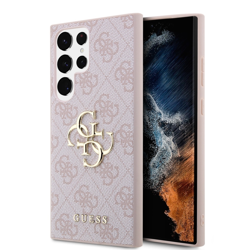 Guess PU 4G fém logós hátlap Samsung Galaxy S24 Ultra rózsaszín