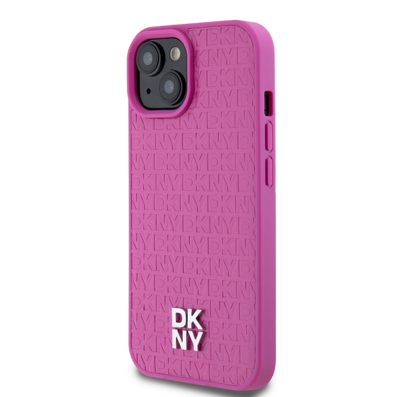 DKNY PU bőr Ismétlődő mintás Stack Logo Magsafe hátlap iPhone 15 rózsaszínhez