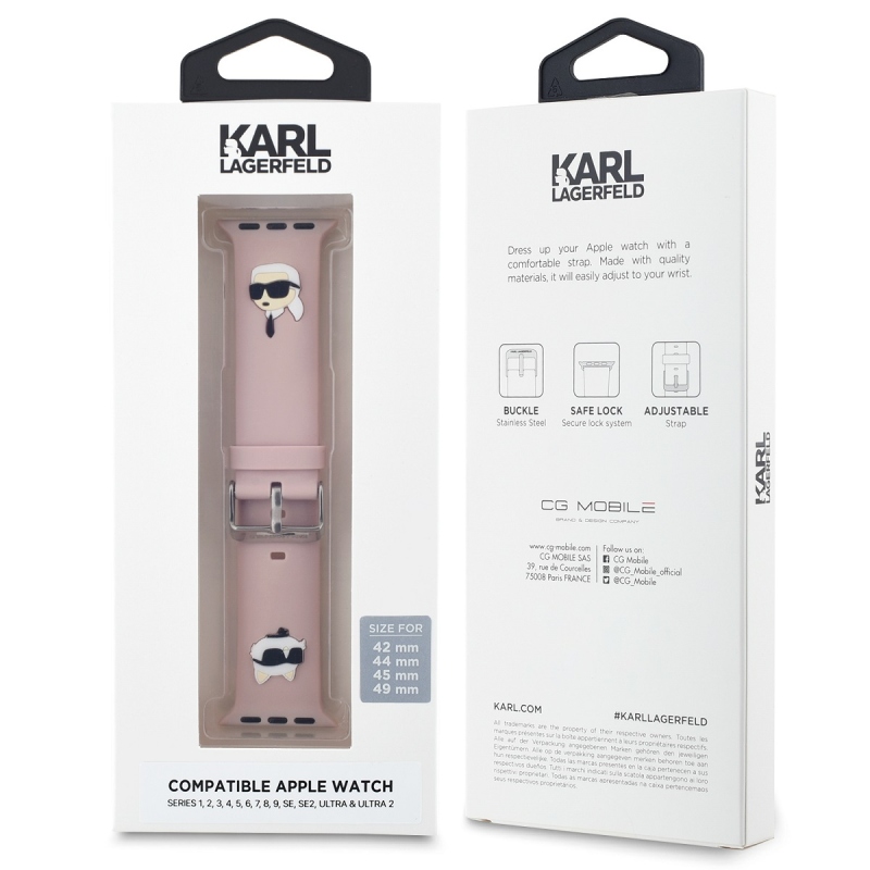 Karl Lagerfeld Karl és Choupette Head NFT szíj Apple Watch 42/44/45/45/49 rózsaszínű órához