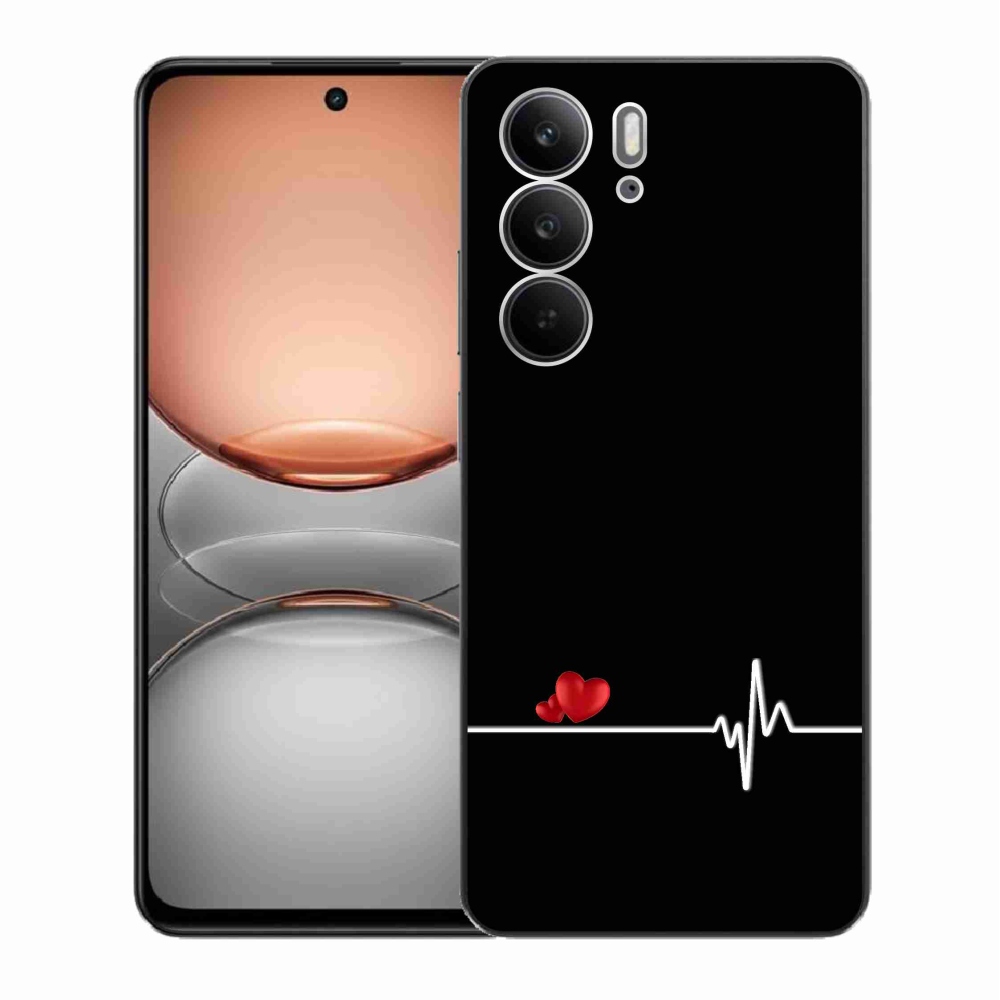 Gél borító mmCase a Realme C75 készülékhez - szív és szívverés fekete háttérrel
