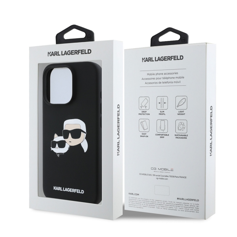 Karl Lagerfeld Folyékony szilikon dupla fejű MagSafe hátlap iPhone 16 Pro fekete színűre