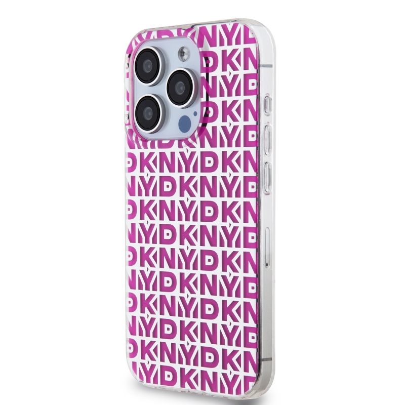 DKNY PC/TPU ismétlődő mintás hátsó borító iPhone 15 Pro rózsaszínhez