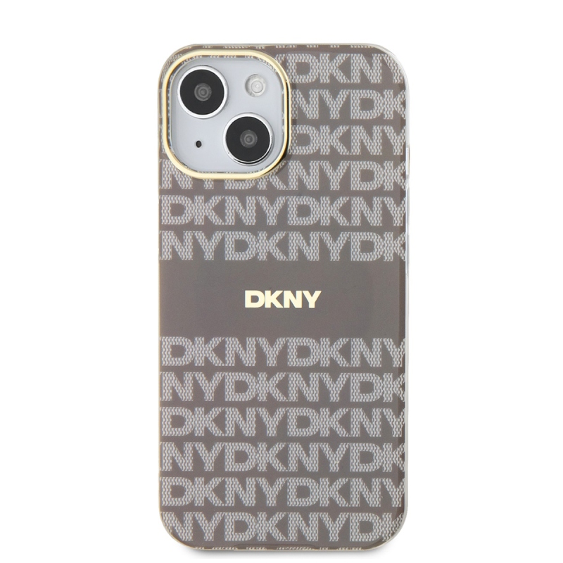 DKNY PC/TPU ismétlődő mintás tonális csíkos Magsafe hátlap iPhone 15 bézs színű borítóhoz