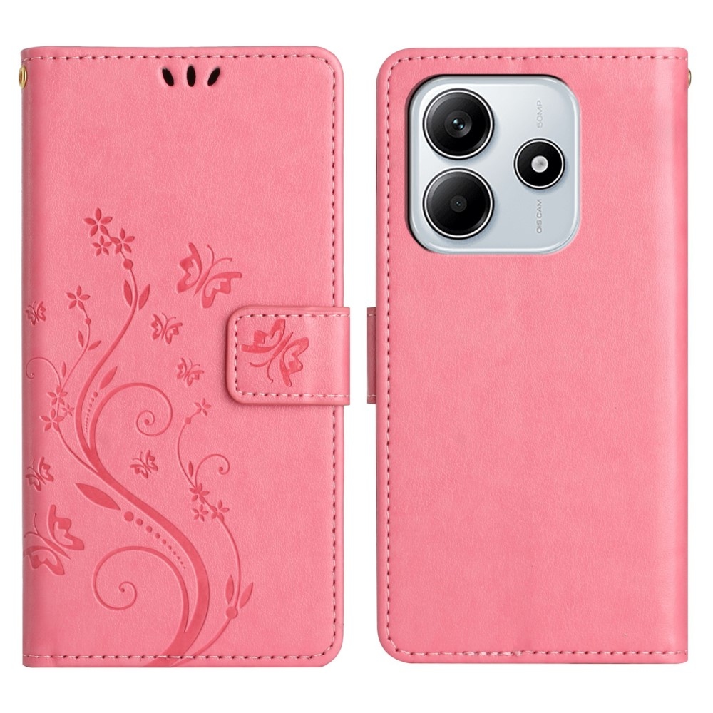 Virágok könyv tok Xiaomi Redmi Note 14 5G - rózsaszínű