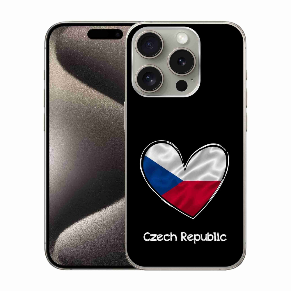 Zselés borítás mmCase iPhone 15 Pro készülékhez - zászlós szív fekete háttérrel