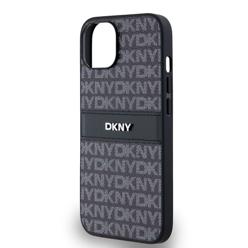 DKNY PU bőr ismétlődő mintás tonális csíkos hátlapi borító iPhone 14-hez Fekete