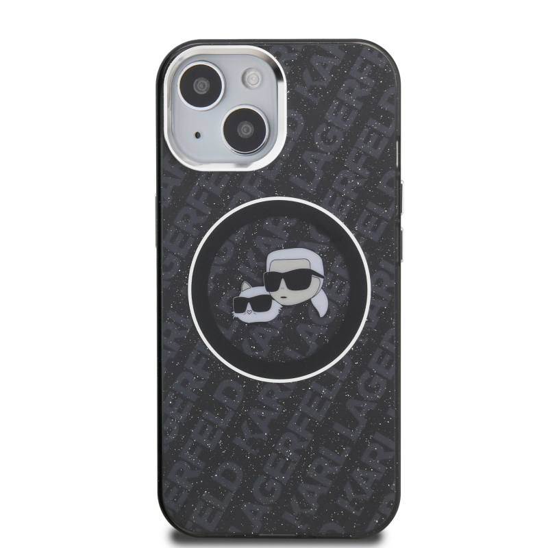 Karl Lagerfeld IML K&CH Heads Ismételt logó MagSafe hátlapi borító iPhone 15-hez Fekete