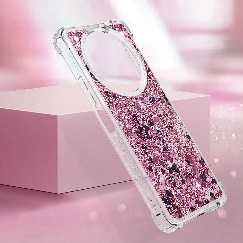 Glitter zselés homokóra hüvely Xiaomi Redmi A3-hoz - rózsaarany/szív