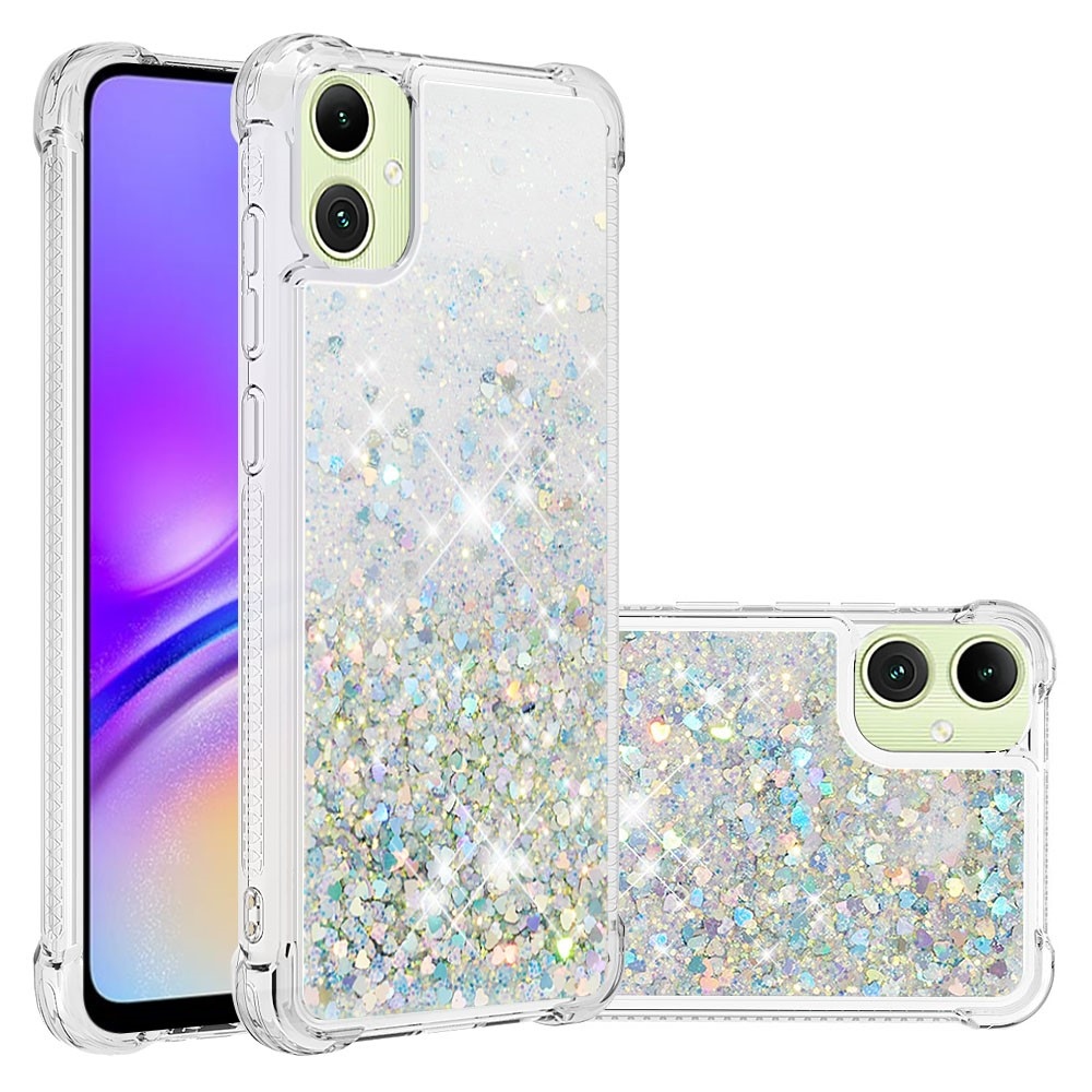 Csillogó homokóra zselés tok Samsung Galaxy A06 4G - ezüst/szív
