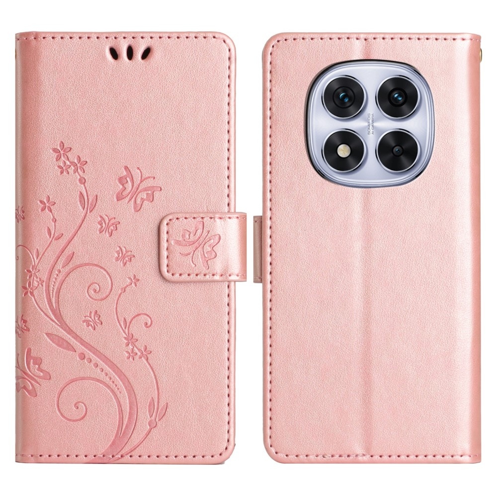 Virágok könyv tok Xiaomi Redmi Note 14 Pro 5G/Poco X7 5G - rózsaarany