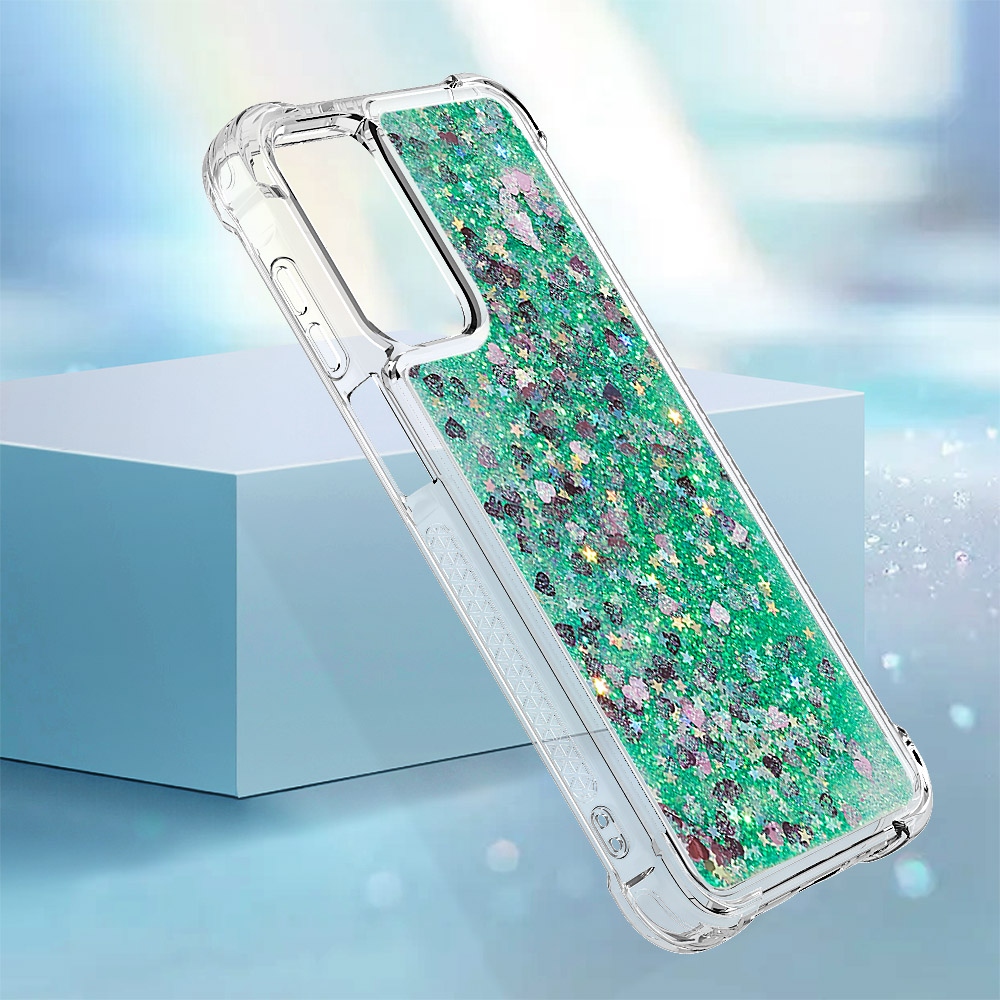 Glitter homokóra zselés tok Samsung Galaxy A17 5G - zöld/szívek