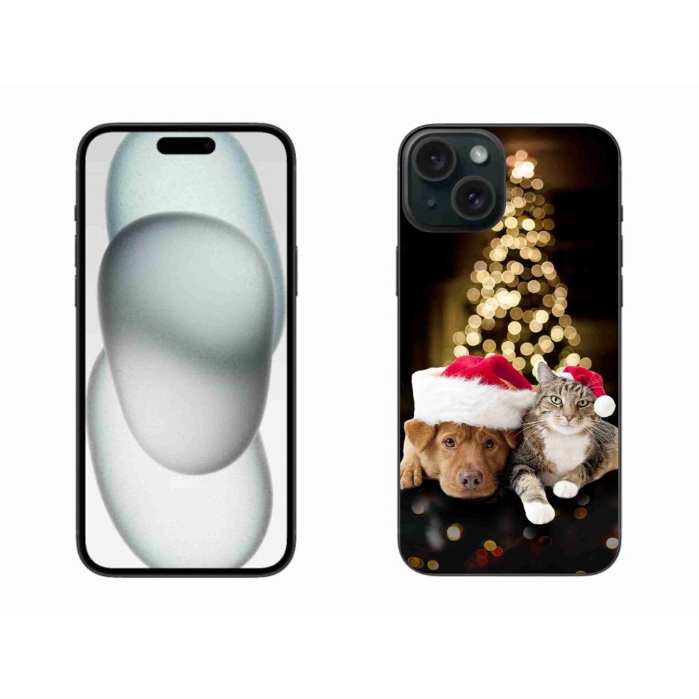Gél borítás mmCase iPhone 15 Plus készülékhez - Karácsonyi kutya és macska