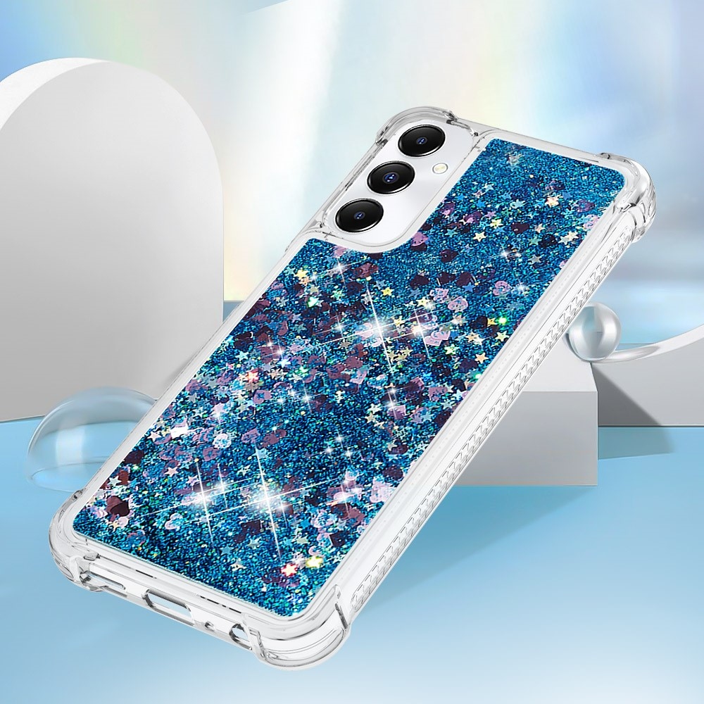 Glitter zselés homokóra hüvely Samsung Galaxy A05s készülékhez - kék/szívek