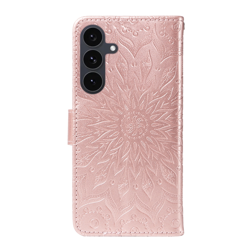Napraforgó könyv tok Samsung Galaxy S25 FE készülékhez - rózsaarany