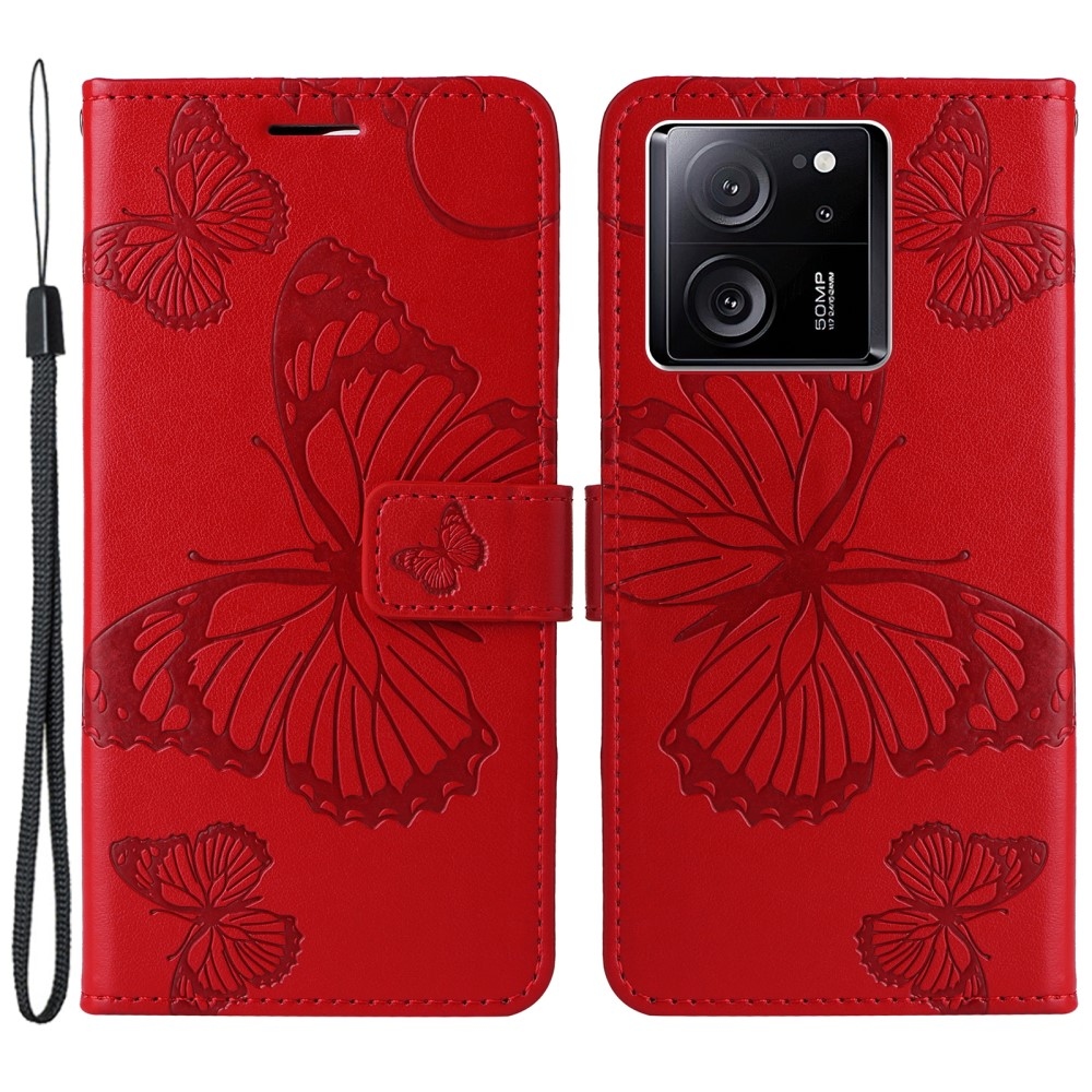 Nagy pillangó könyv tok a Xiaomi 13T/13T Pro-hoz - piros