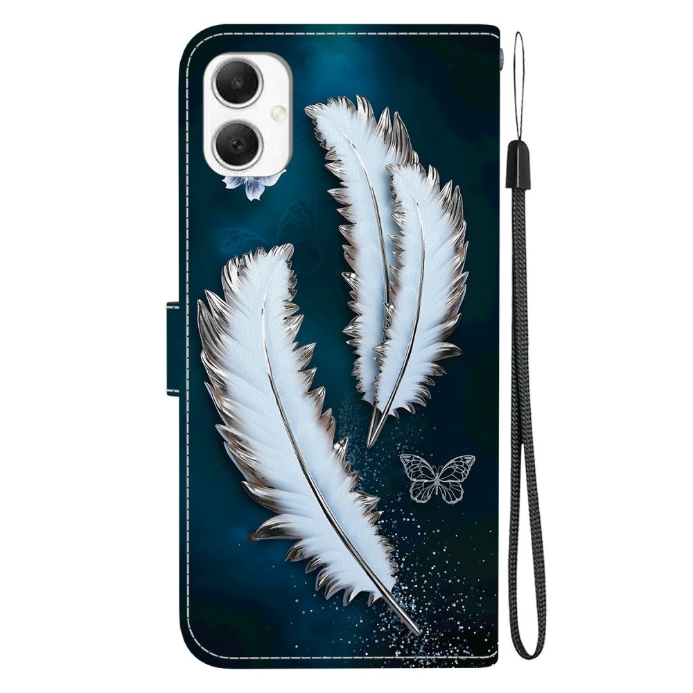 Sokoldalú könyvtáska Samsung Galaxy A06 4G készülékhez - fehér tollakkal