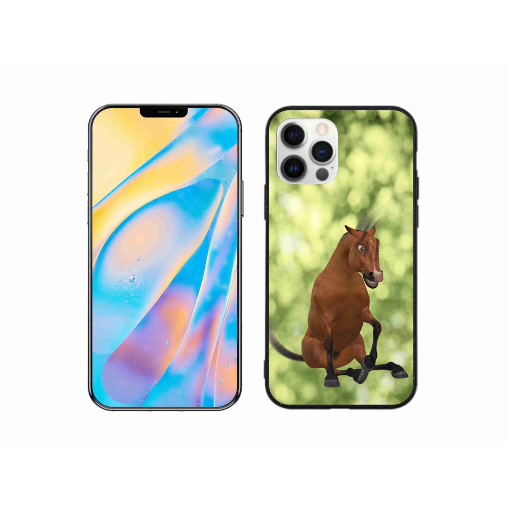 Zselés borítás mmCase iPhone 12 készülékhez - barna rajzfilm ló 1