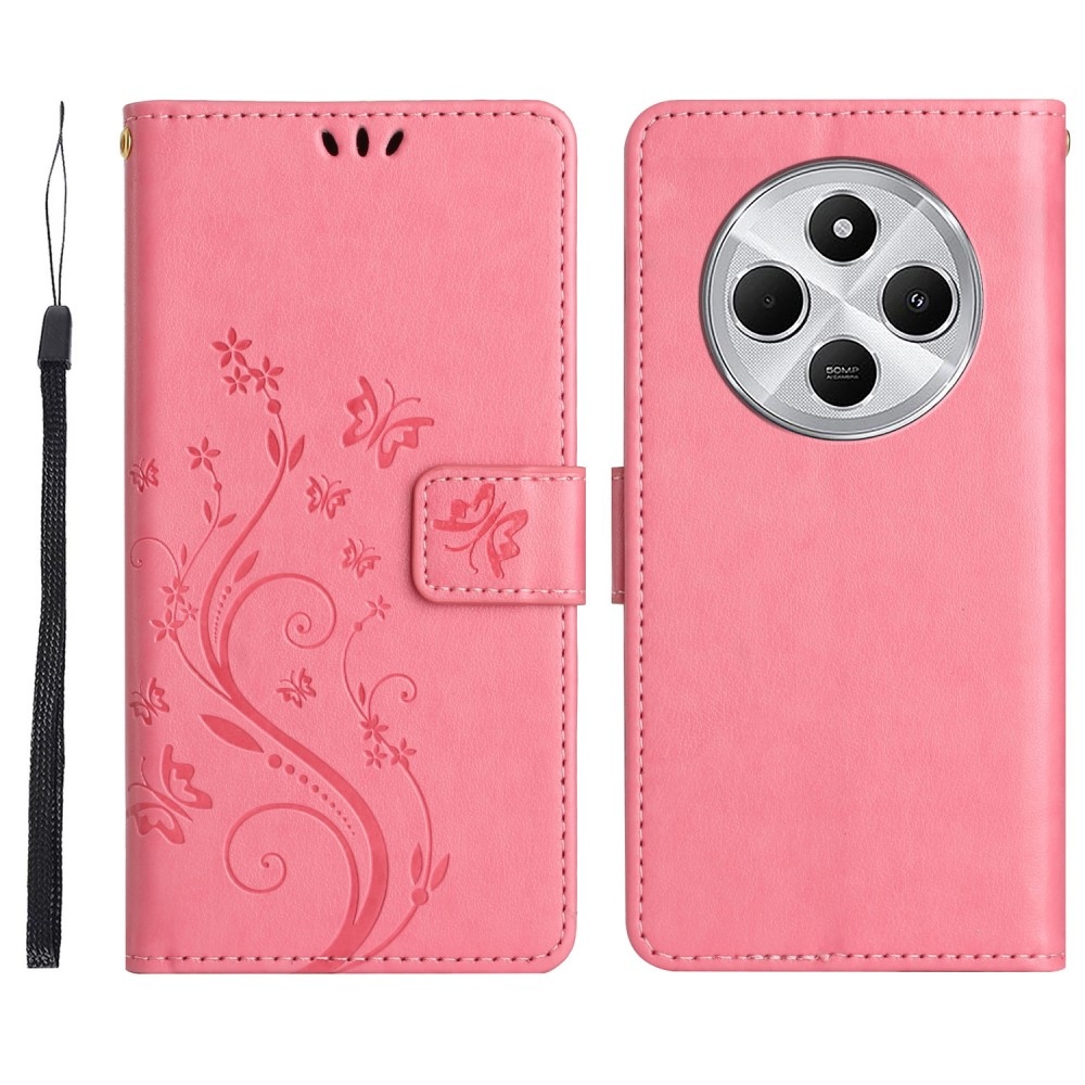 Virágok könyv tok Xiaomi Redmi 14C/Poco C75 - rózsaszínű