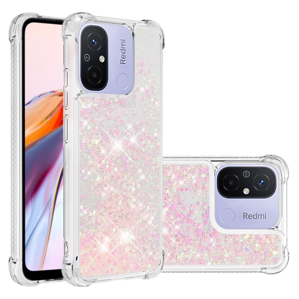 Glitter homokóra zselés tok Xiaomi Redmi 12C - rózsaszín/csillagok