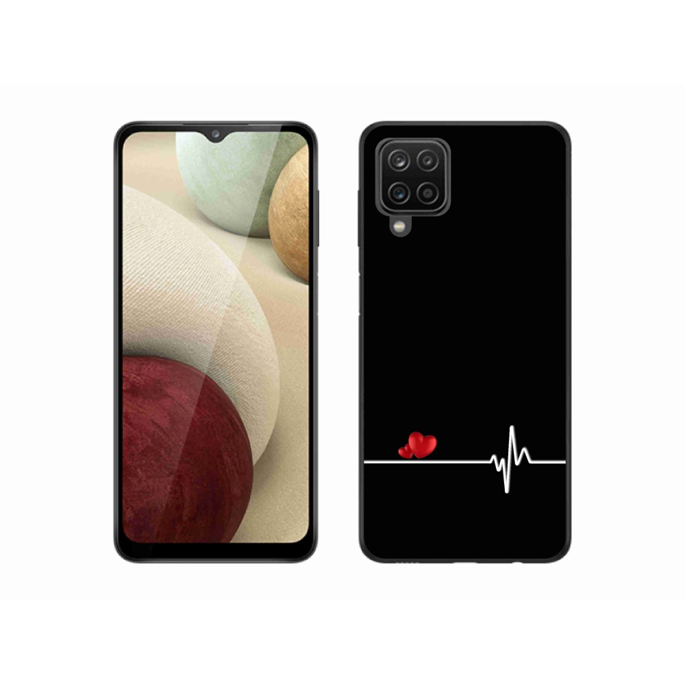 Gél borítás mmCase Samsung Galaxy M12 készülékhez - szív és szívverés fekete háttérrel