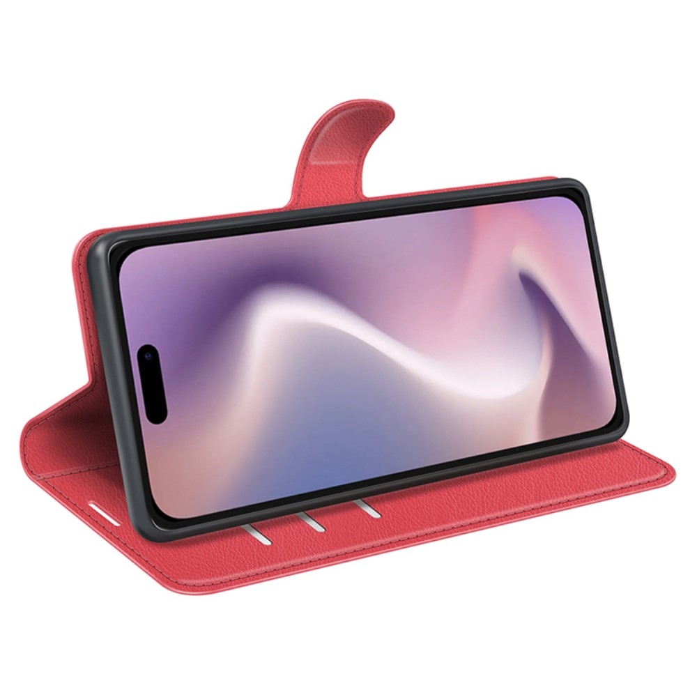 Litchi könyv tok iPhone 16 Pro Max készülékhez - piros