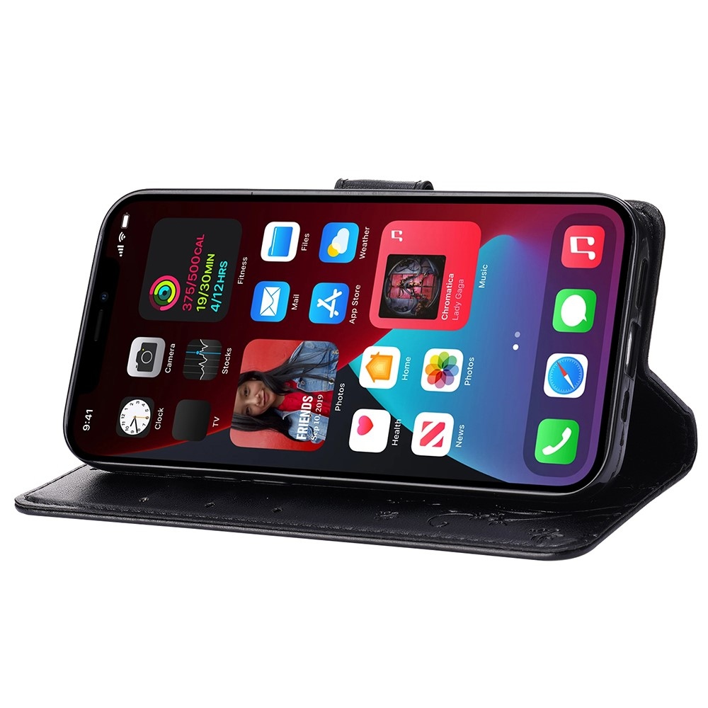 Virágok könyvtáska iPhone 15 Pro készülékhez - fekete