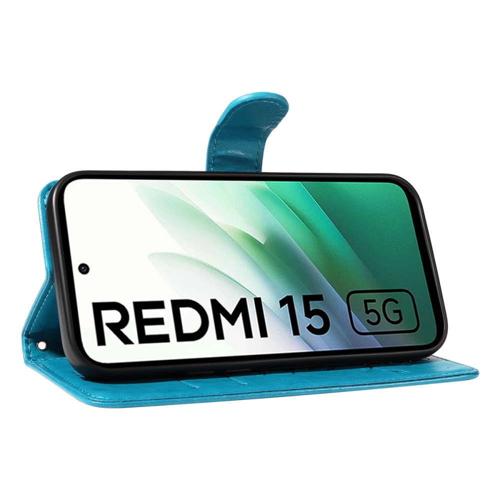 Virágos könyv tok Xiaomi Redmi 15 4G (171mm) - kék