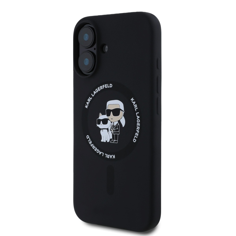 Karl Lagerfeld Folyékony szilikon Karl és Choupette MagSafe hátlap iPhone 16-hoz Fekete