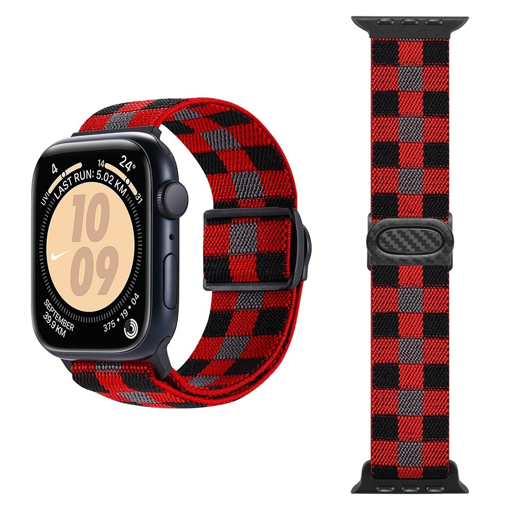 Fokozatos nejlon szíj Apple Watch Ultra/Ultra 2 49mm/SE/SE 2022/2023 44mm/9/8/7 45mm/6/5/4 44mm/3/2/1 42 mm - piros kockák
