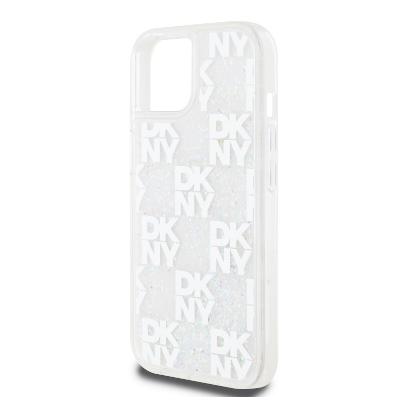 DKNY Liquid Glitter Checkered Pattern hátlap iPhone 15 átlátszó borítóhoz