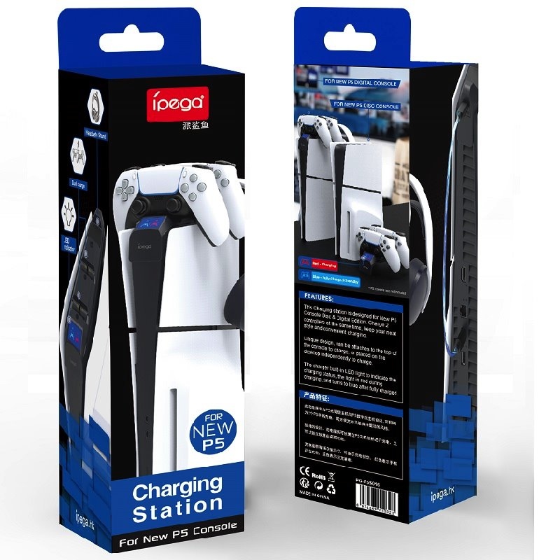iPega P5S016 Dupla töltő dokkoló headset és kontroller tartóval PS5 Slim fehér színű PS5 Slimhez