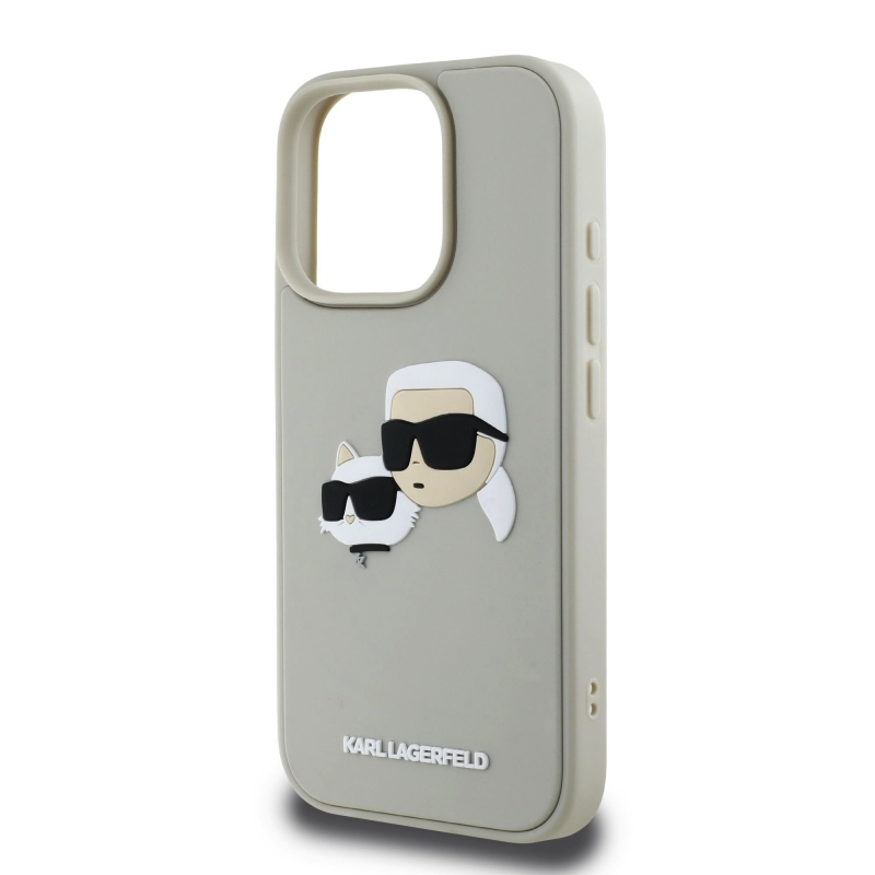 Karl Lagerfeld 3D gumiból készült duplafejű hátlap iPhone 16 Pro Max bézs színűre