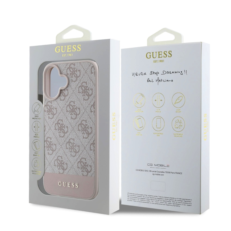 Guess PU 4G csíkos hátlap iPhone 16 rózsaszínű készülékhez