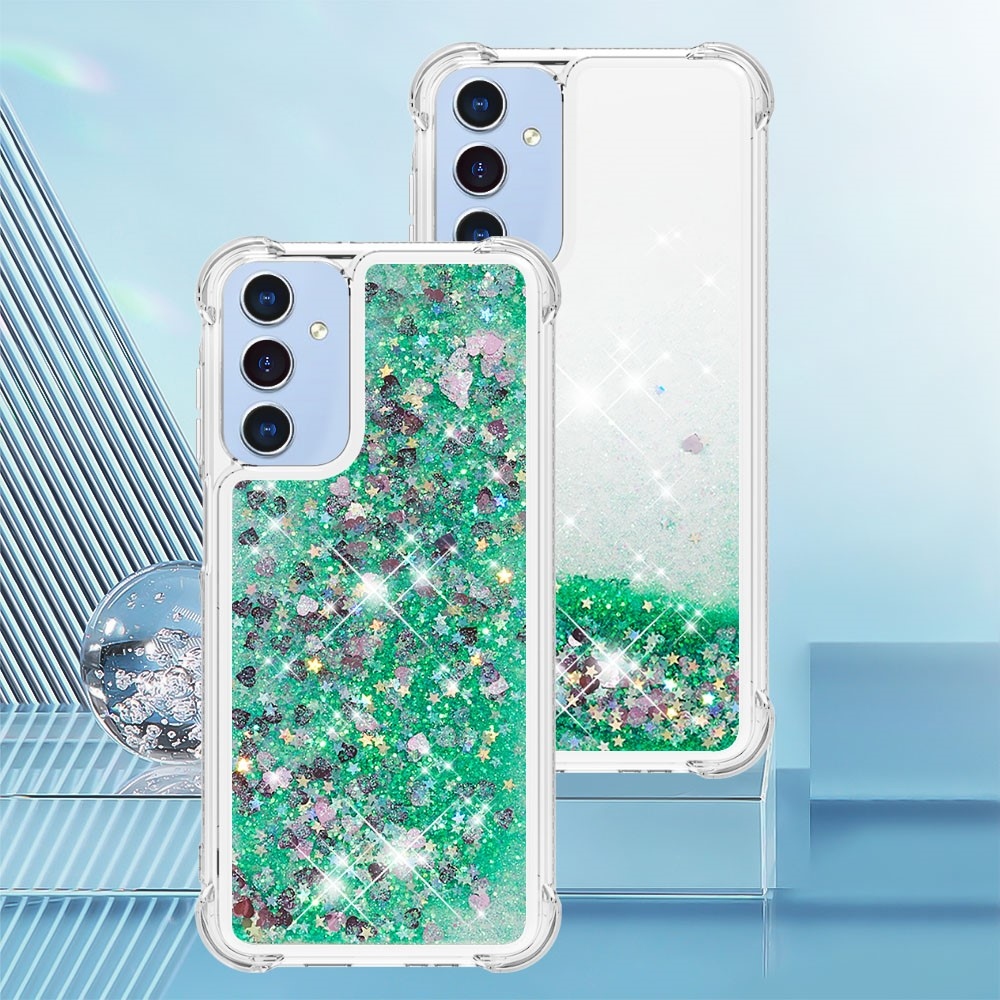 Glitter homokóra zselés tok Samsung Galaxy A26 5G - zöld/szívek
