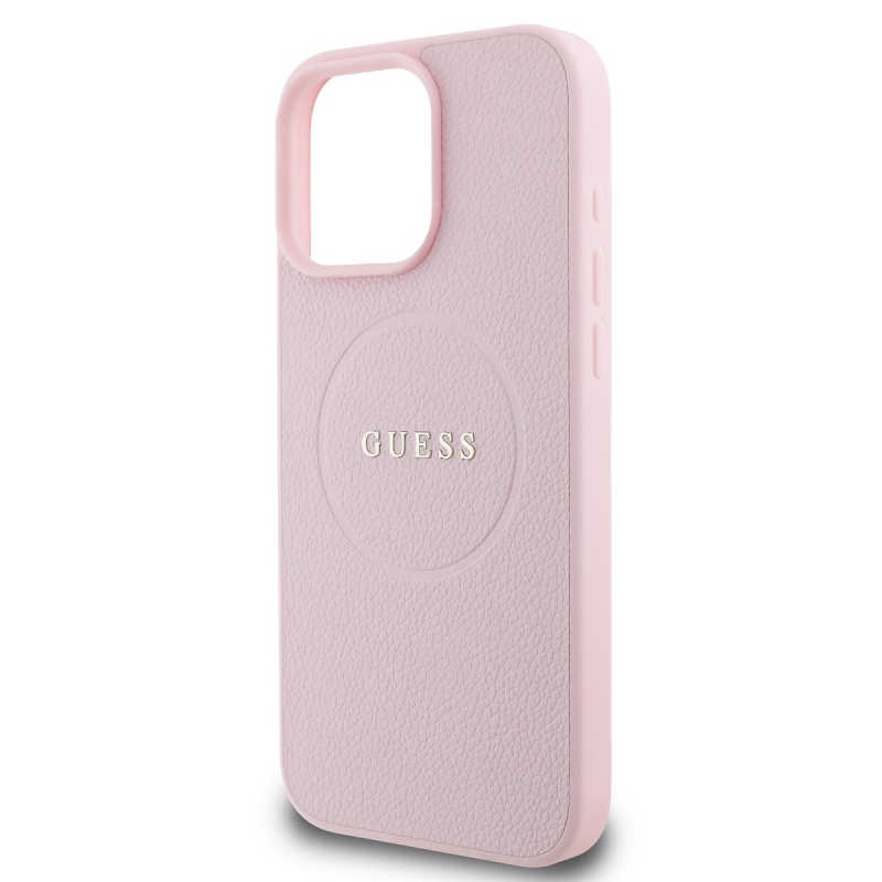Guess PU szemcsés klasszikus logós MagSafe hátlap iPhone 16 Pro rózsaszínű iPhone 16 Pro számára