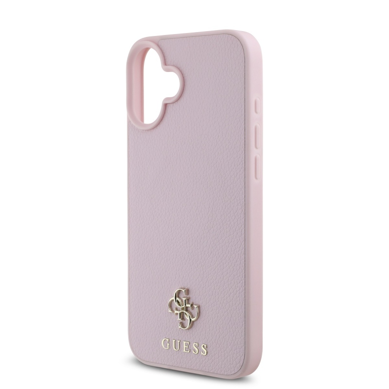 Guess PU szemcsés 4G kis fém logós MagSafe hátlap iPhone 16 Plus rózsaszínű iPhone 16 Plushoz