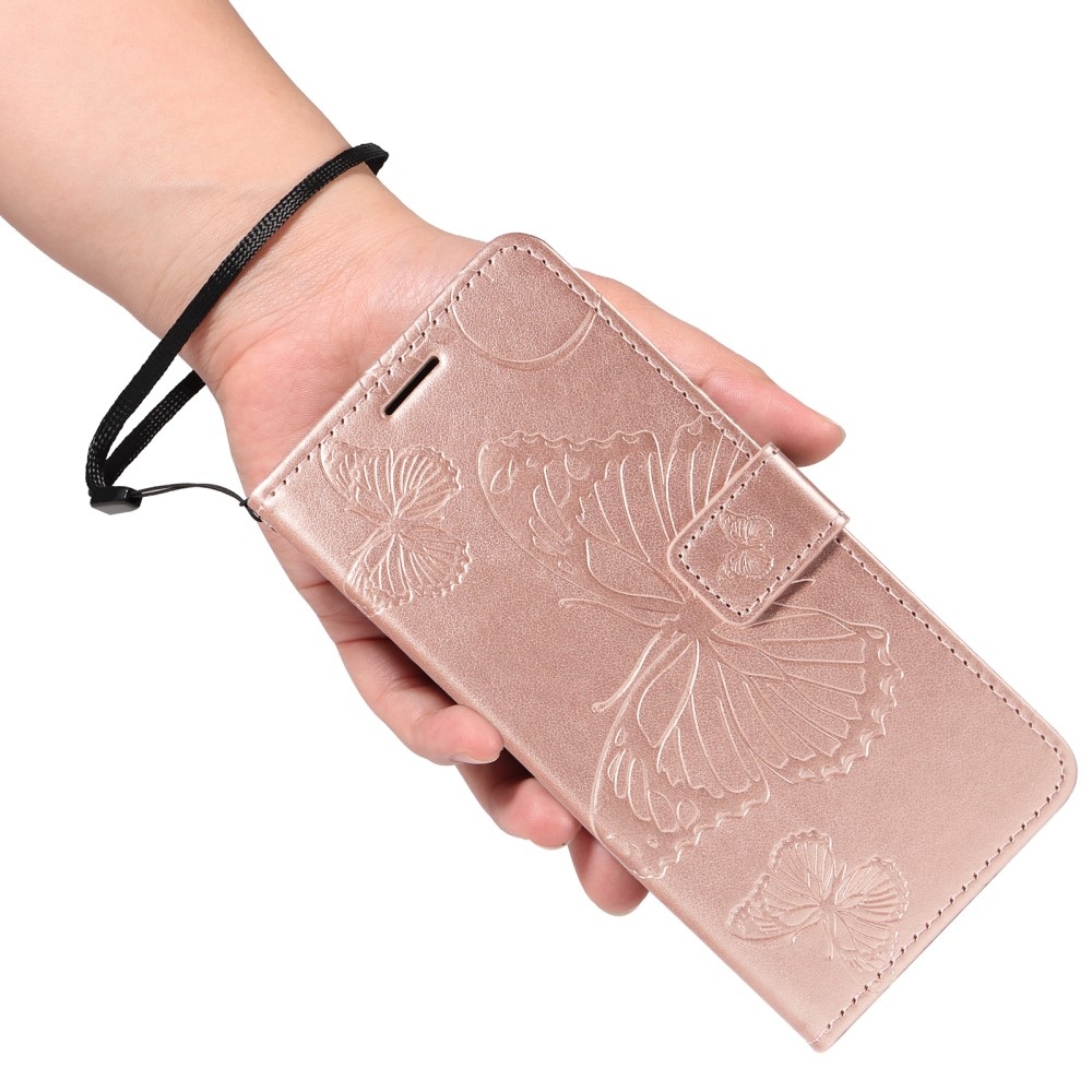 Nagy pillangó könyv tok Xiaomi Redmi Note 14-hez - rózsaarany