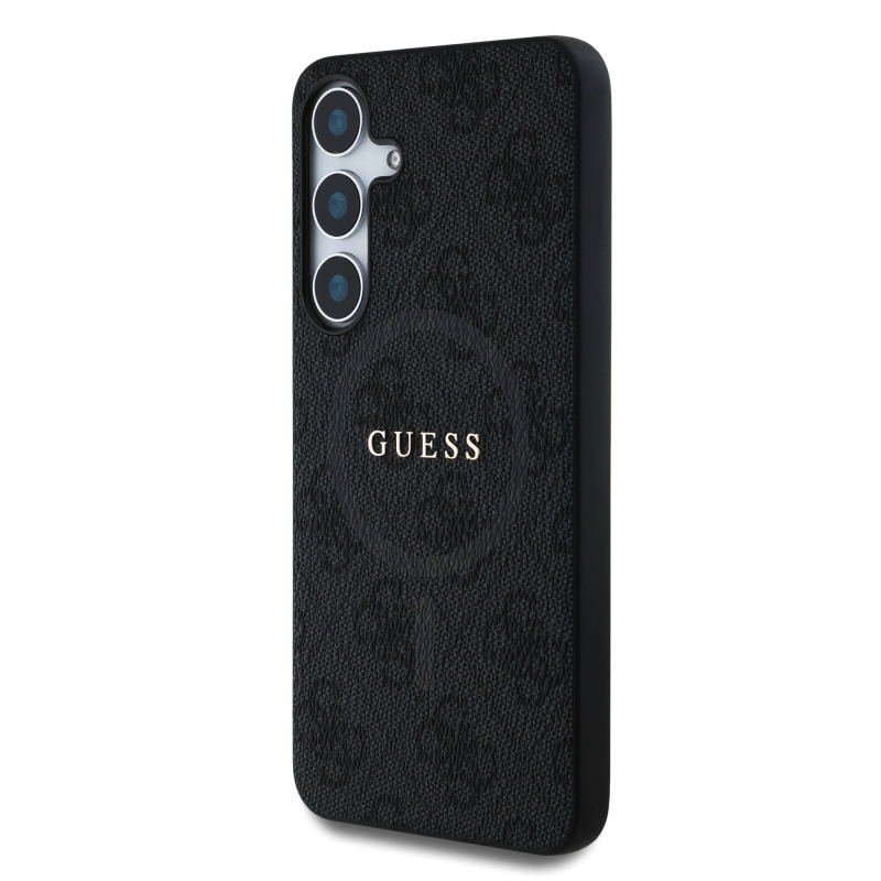 Guess PU bőr 4G színes gyűrűs MagSafe hátlap Samsung Galaxy S25 fekete