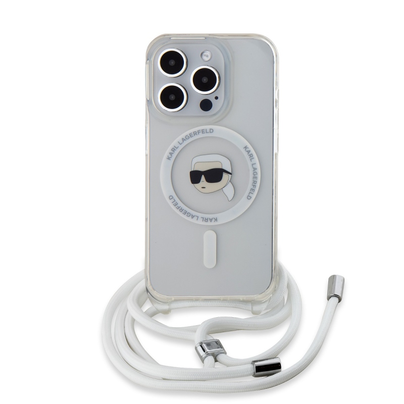 Karl Lagerfeld IML Crossbody Karl Head Karl Head MagSafe hátlap iPhone 15 Pro Max-hoz Átlátszó