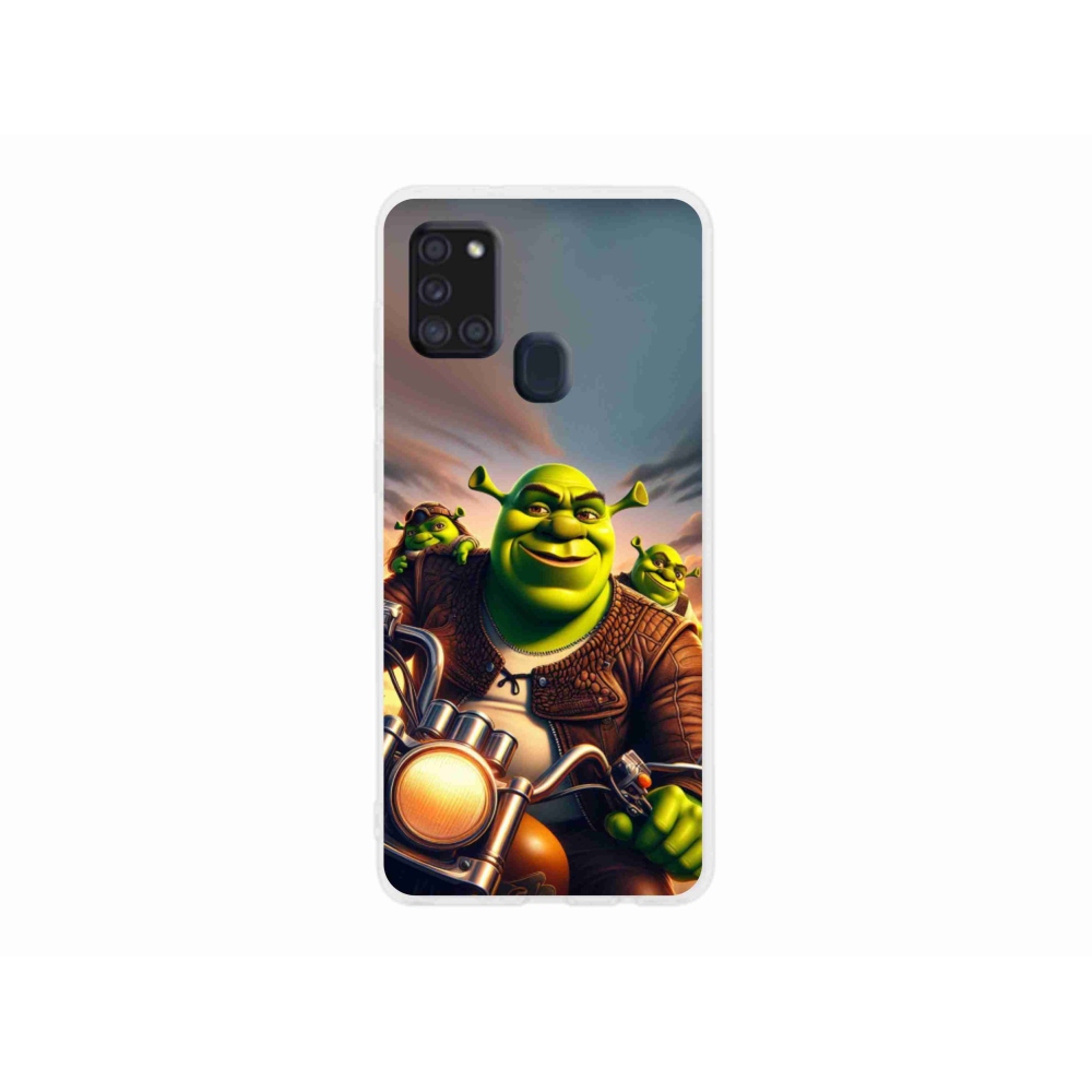 Zselés borítás mmCase Samsung Galaxy A21s készülékhez - Shrek egy motorkerékpáron