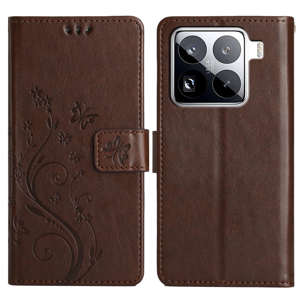 Virágok könyv tok Xiaomi 15 Pro-hoz - barna