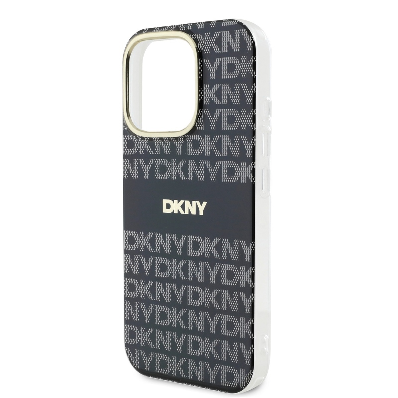 DKNY PC/TPU ismétlődő mintás tonális csíkos Magsafe hátlap iPhone 16 Pro fekete színű borítóhoz