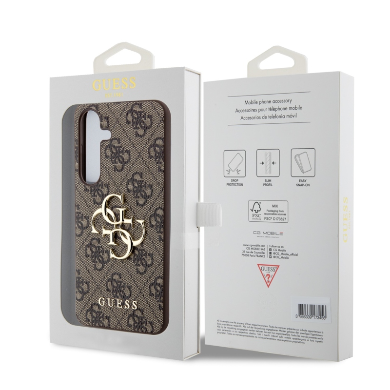 Guess PU 4G fém logó hátlap Samsung Galaxy S24 barna
