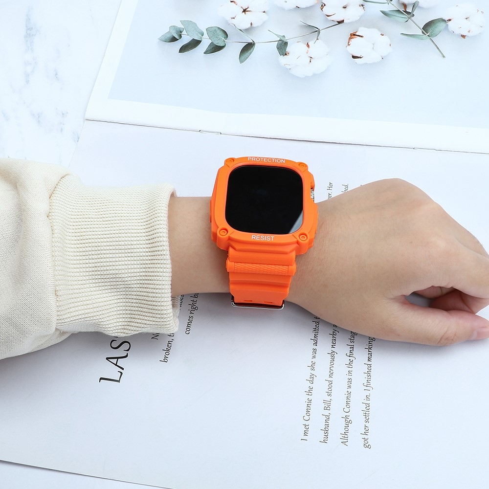 Integrált szilikon védő tok szíjjal az Apple Watch Ultra 49 mm-es órához - narancssárga színű