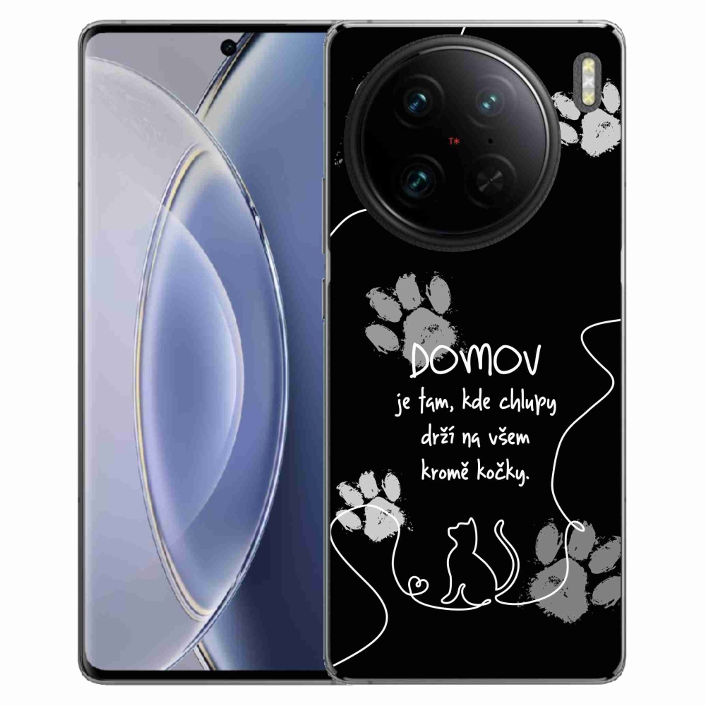 Gél borító mmCase a Vivo X90 Pro készülékhez - macska motívum fekete háttérrel